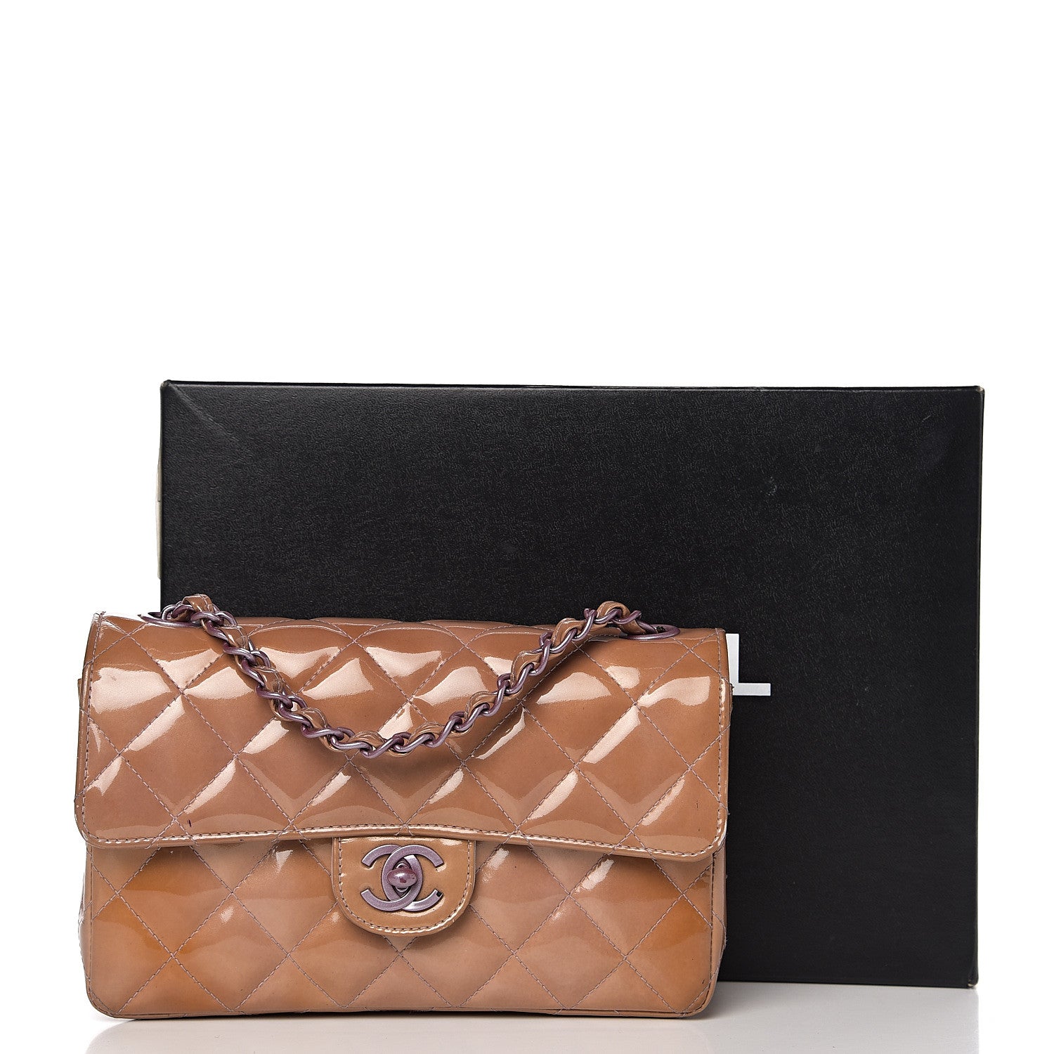Chanel Patent Calfskin Quilted Mini Rectangular Flap Dark Beige 18 of 18