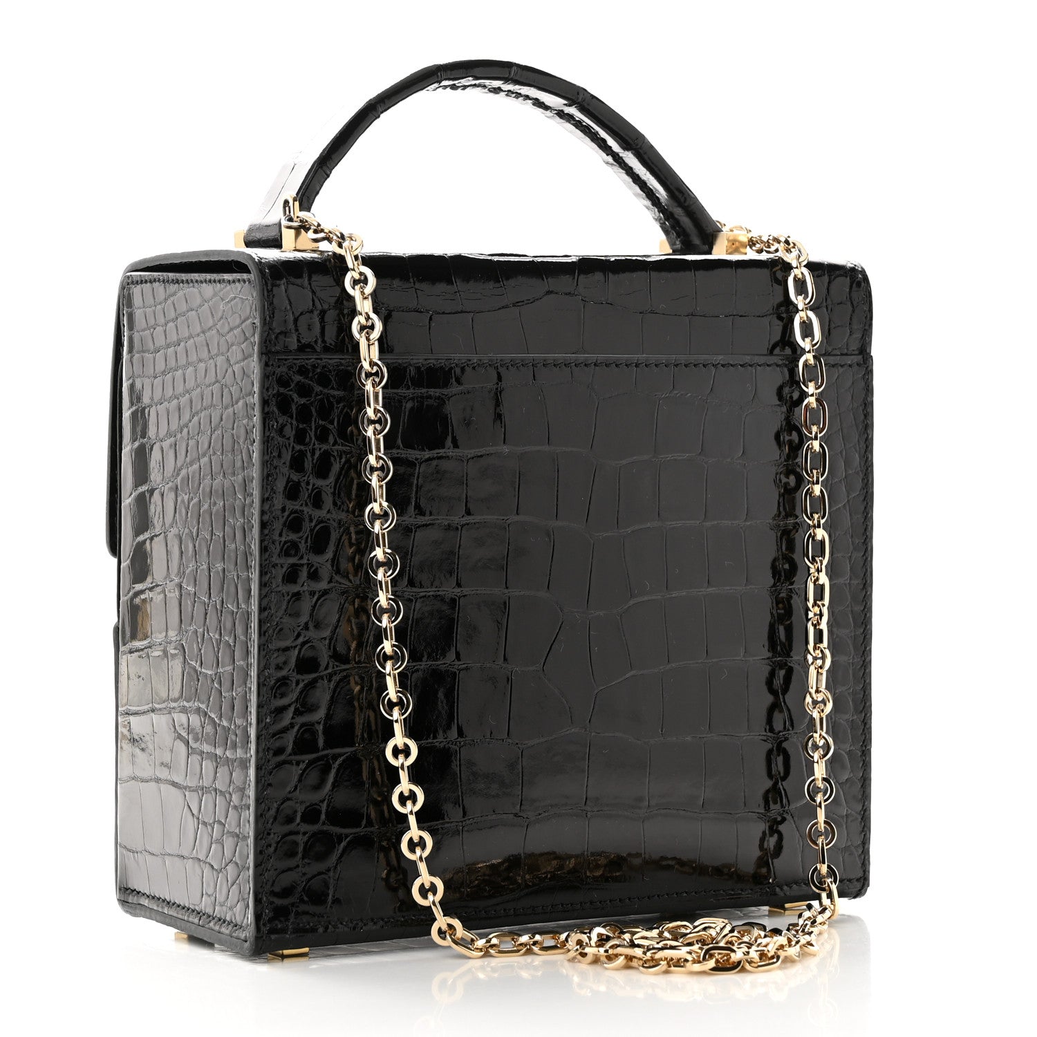 Hermes Shiny Alligator Cinhetic Boxy Top Handle Bag Black 4 of 11