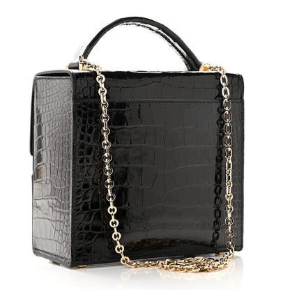 Hermes Shiny Alligator Cinhetic Boxy Top Handle Bag Black 4 of 11
