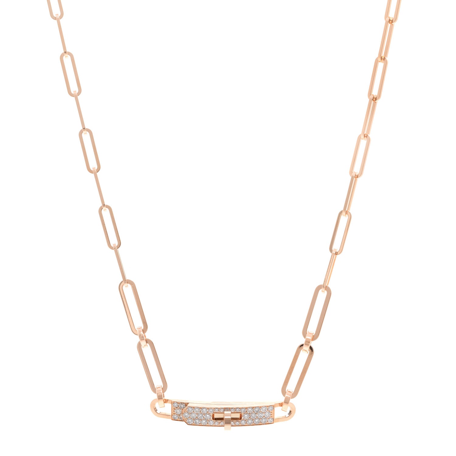 Hermes 18K Rose Gold Diamond Pave Kelly Chaine Choker Necklace 1 of 6