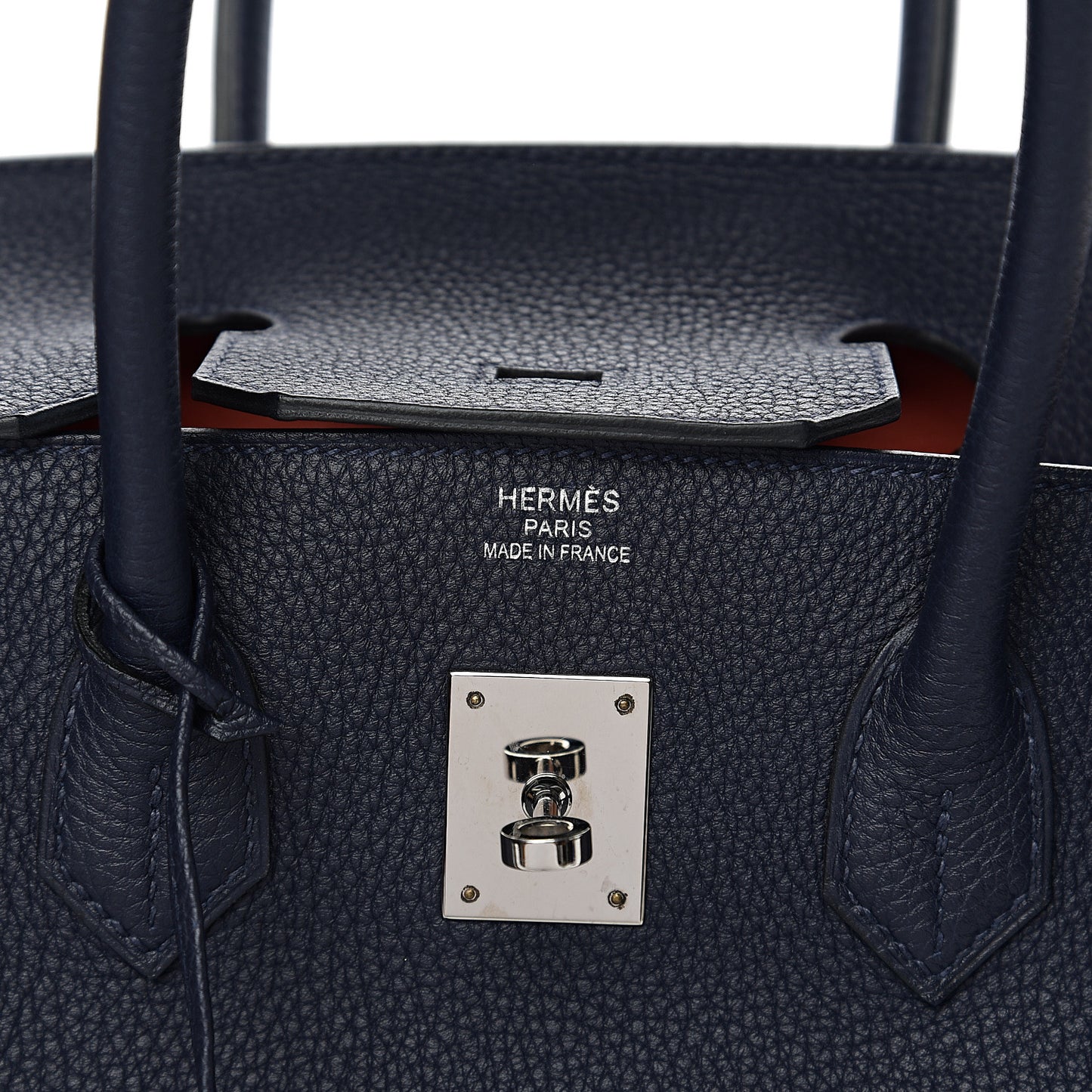 Togo Birkin Verso 35 Bleu Nuit Orange Poppy
