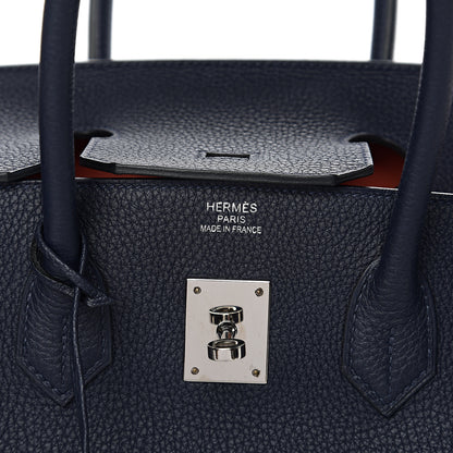 Hermes Togo Birkin Verso 35 Bleu Nuit Orange Poppy 6 of 8