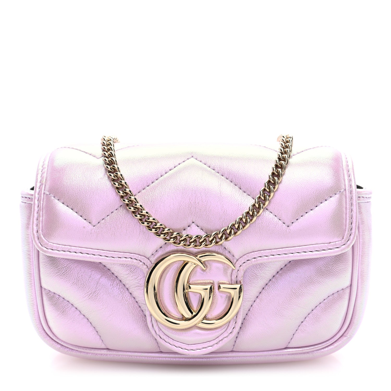 Gucci Iridescent Nappa Chevron Matelasse Super Mini GG Marmont Shoulder Bag Iridescent Escape Pink 1 of 9