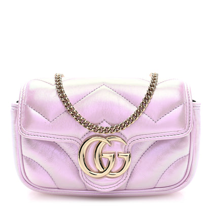 Gucci Iridescent Nappa Chevron Matelasse Super Mini GG Marmont Shoulder Bag Iridescent Escape Pink 1 of 9
