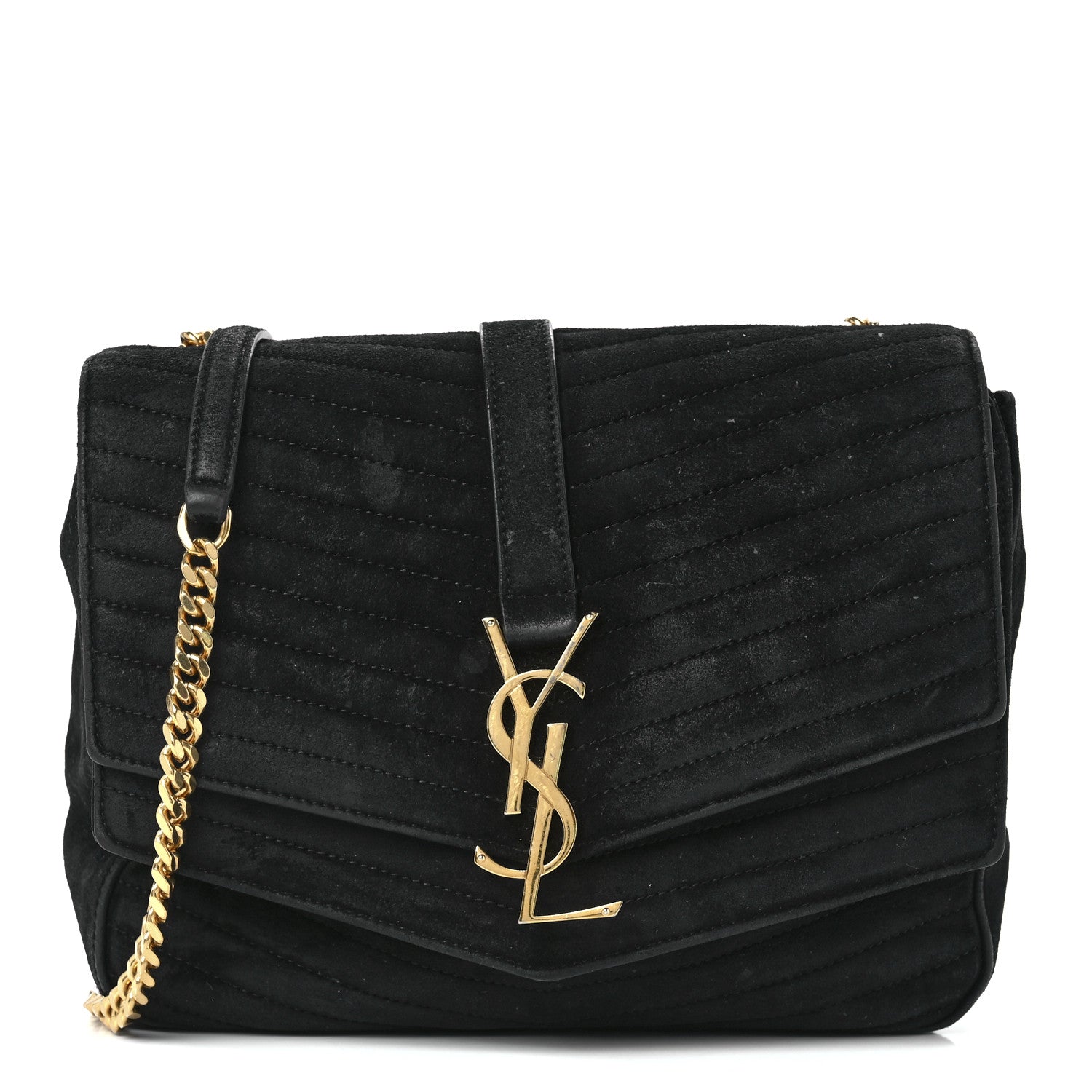 Saint Laurent Suede Matelasse Chevron Monogram Medium Sulpice Black 1 of 14