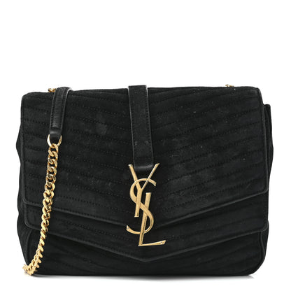 Saint Laurent Suede Matelasse Chevron Monogram Medium Sulpice Black 1 of 14