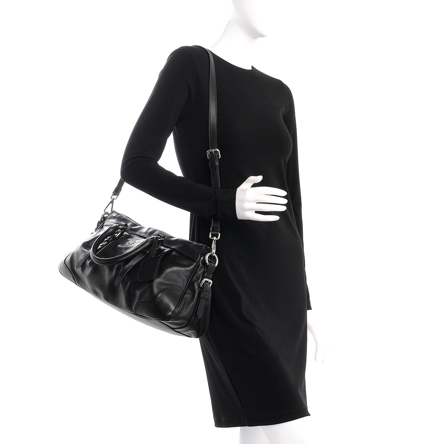Prada Vitello Soft Shopping Satchel Black 2 of 9