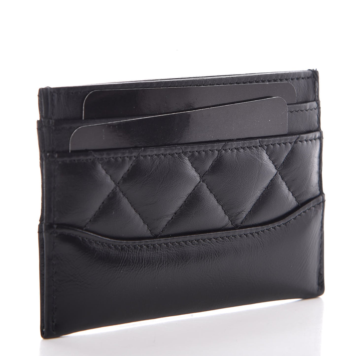 Aged Calfskin Quilted Gabrielle Card Holder Black