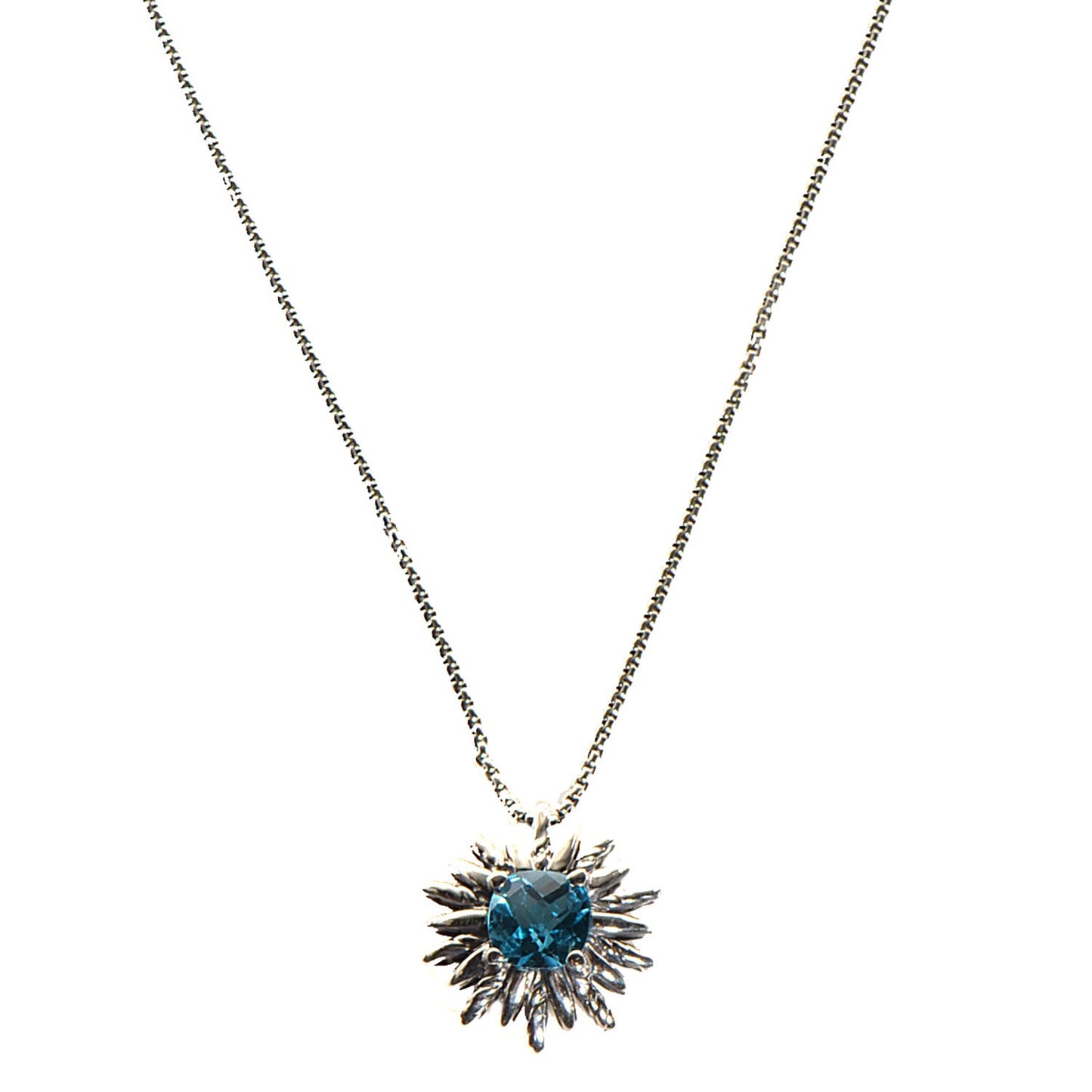 Sterling Silver Blue Topaz Starburst Pendant Necklace