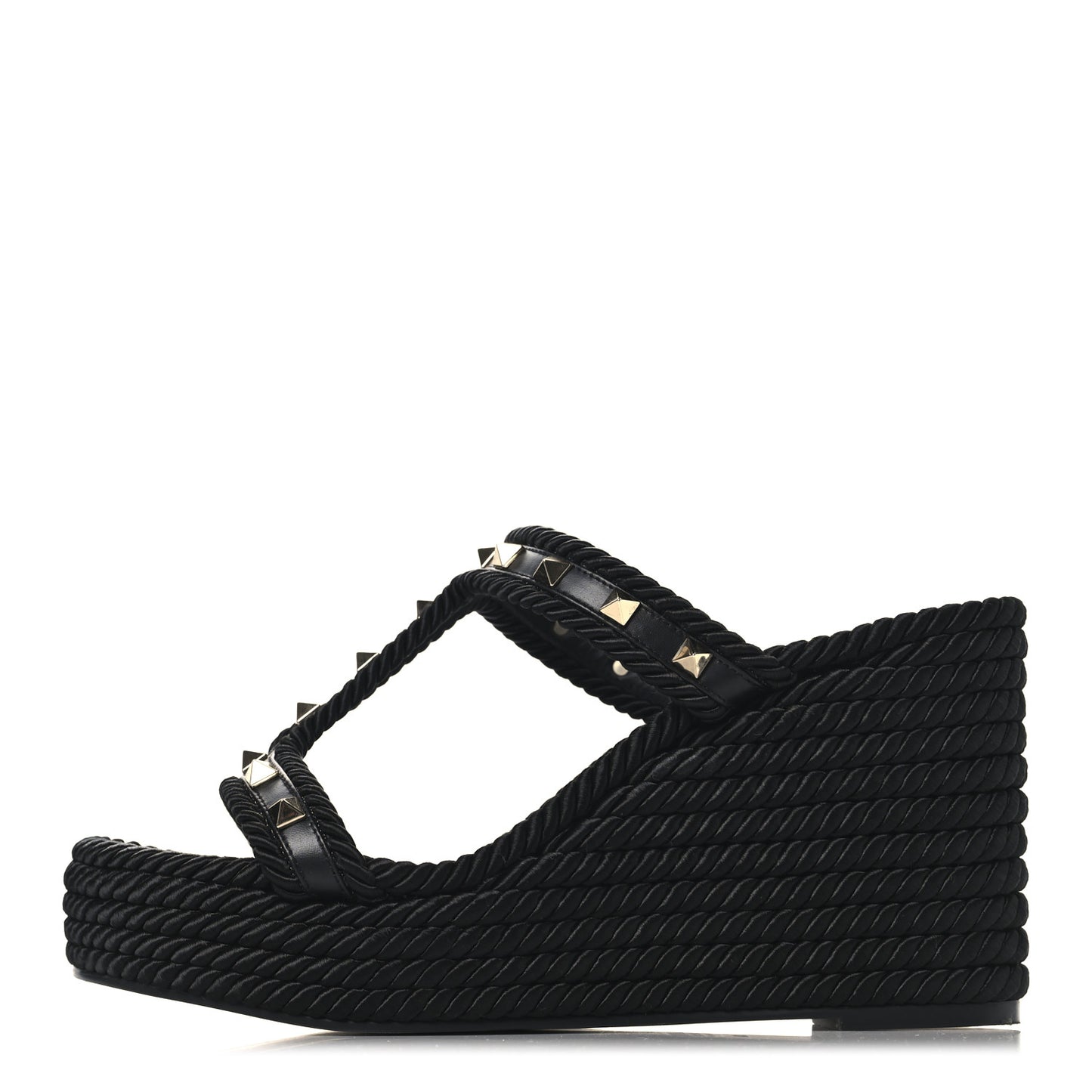 Calfskin Rockstud Torchon Espadrille Caged 25/95mm Wedge Sandals 39 Black