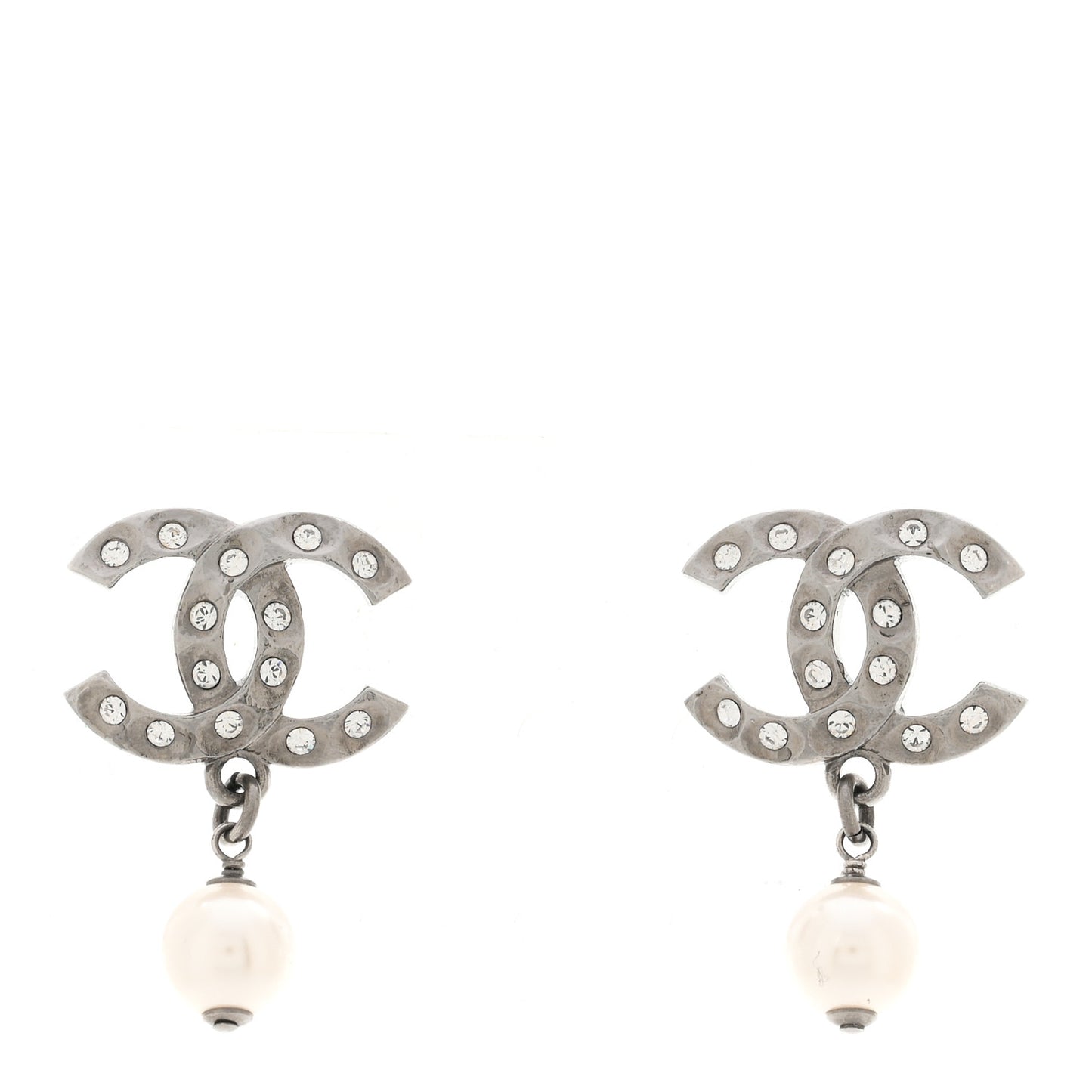 Ruthenium Crystal Pearl CC Drop Earrings