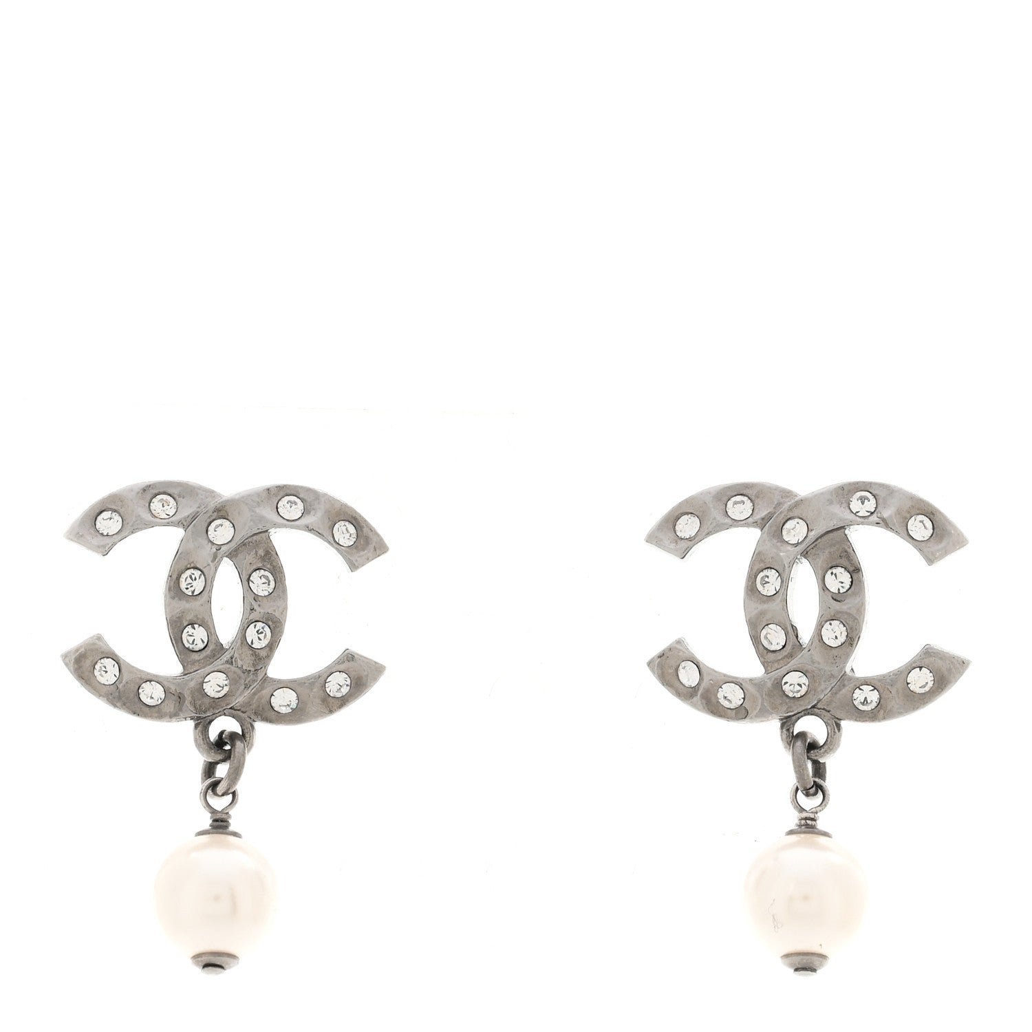 Chanel Ruthenium Crystal Pearl CC Drop Earrings 1 of 5