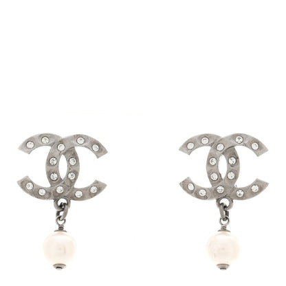 Chanel Ruthenium Crystal Pearl CC Drop Earrings 1 of 5
