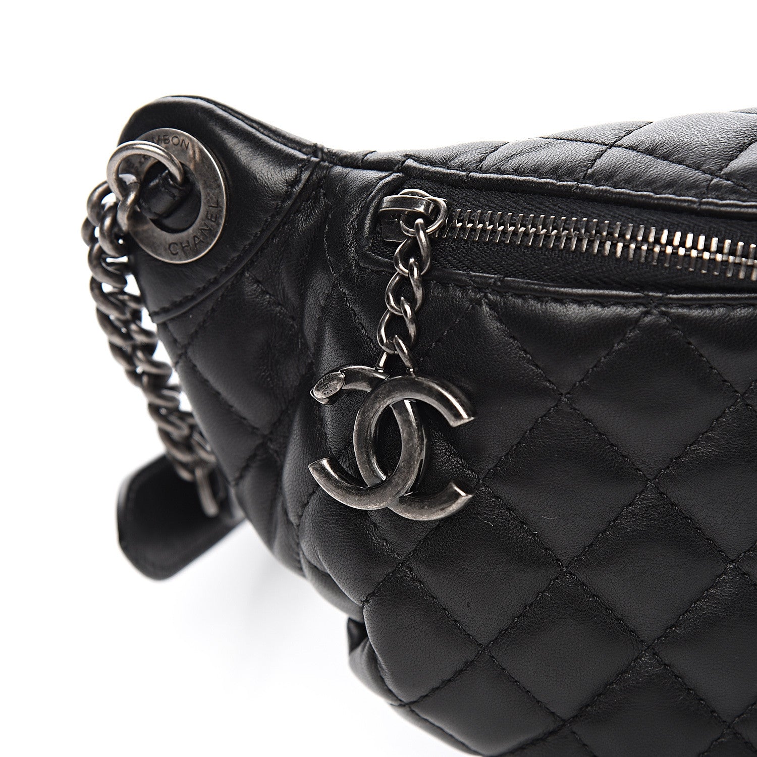 Chanel Lambskin Quilted Banane Waist Bag Fanny Pack Black 9 of 10