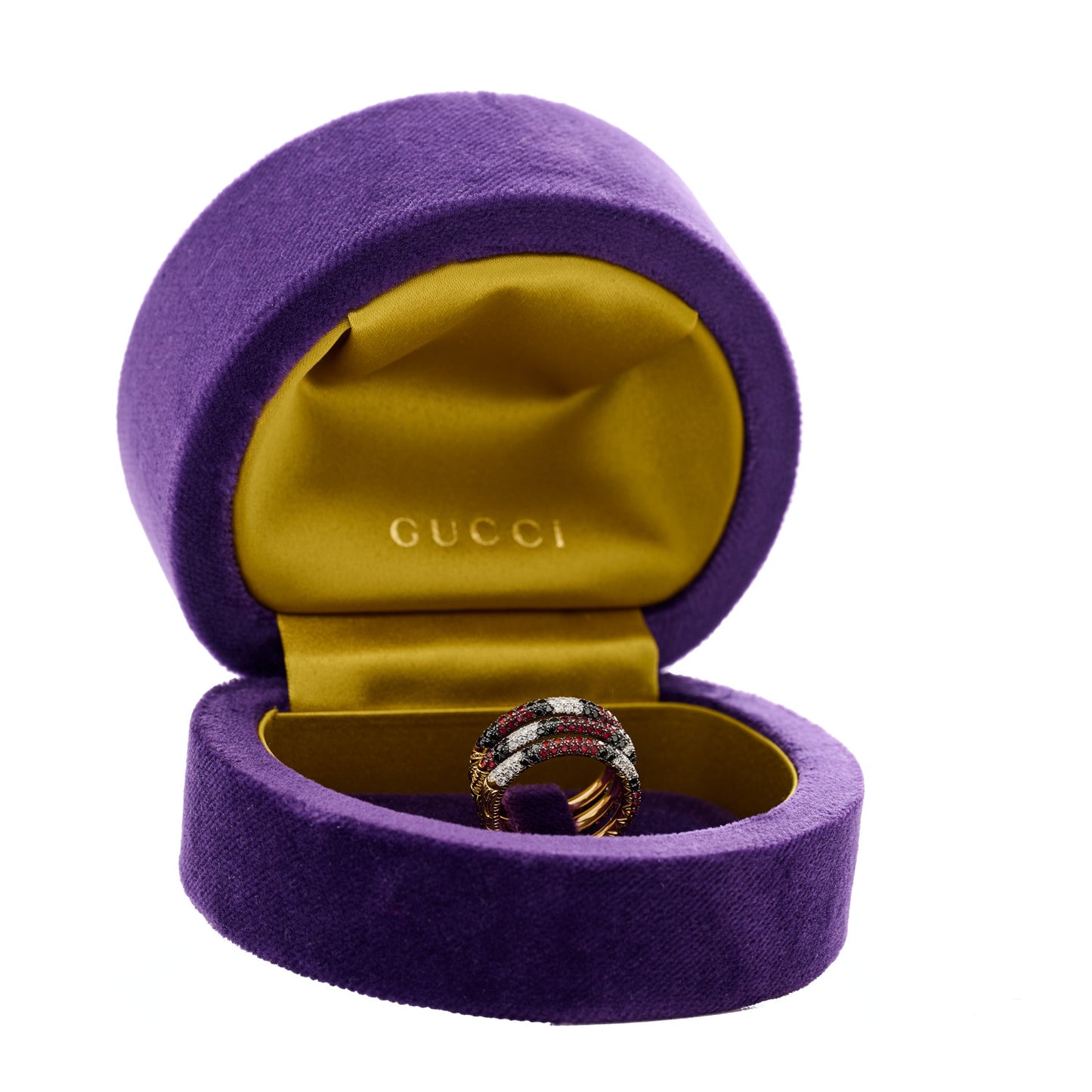 18K Yellow Gold Black Diamond Topaz Sapphire Diamond Ouroboros Snake Three-Row Ring 51 5.75