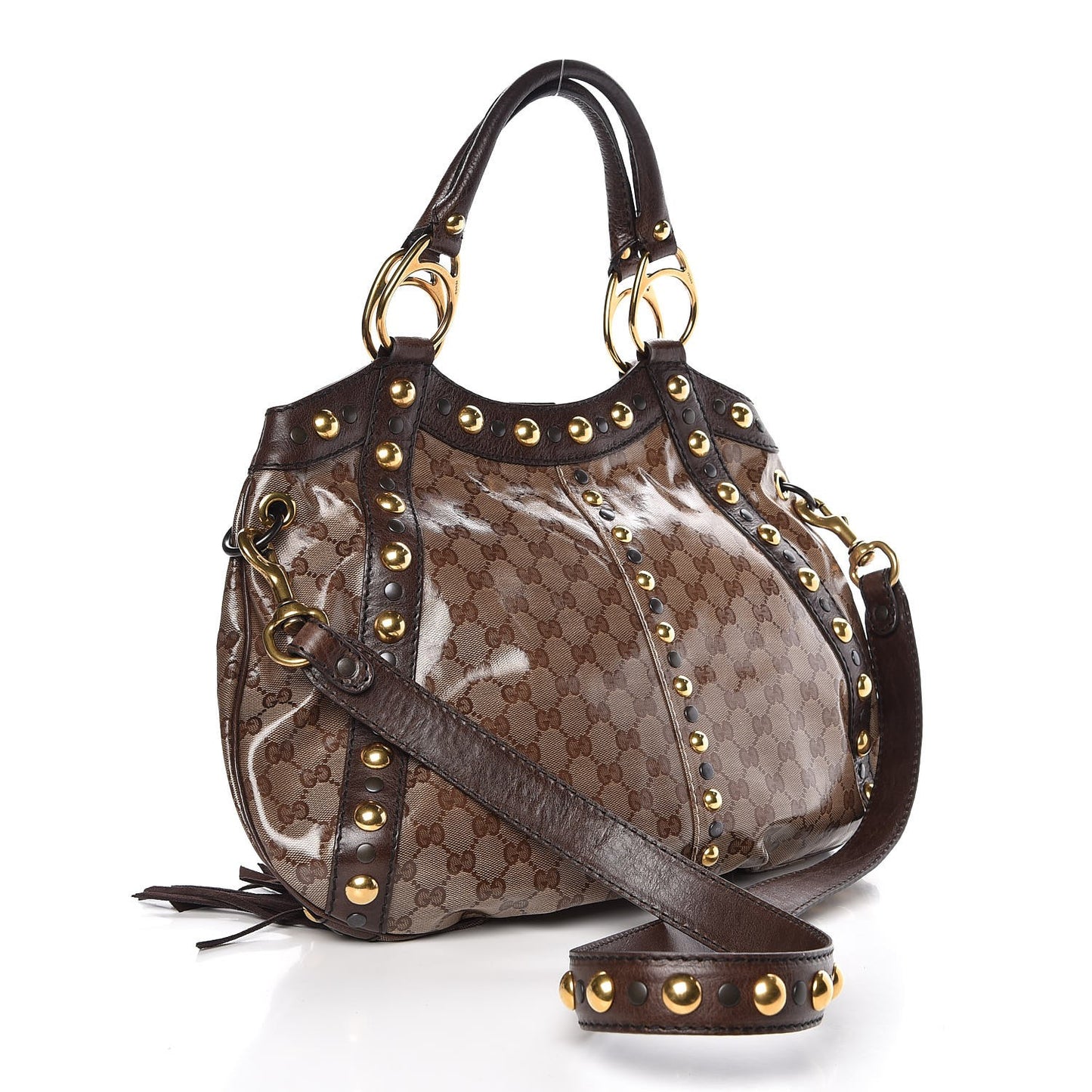 Crystal Monogram Fringe Babouska Satchel Brown