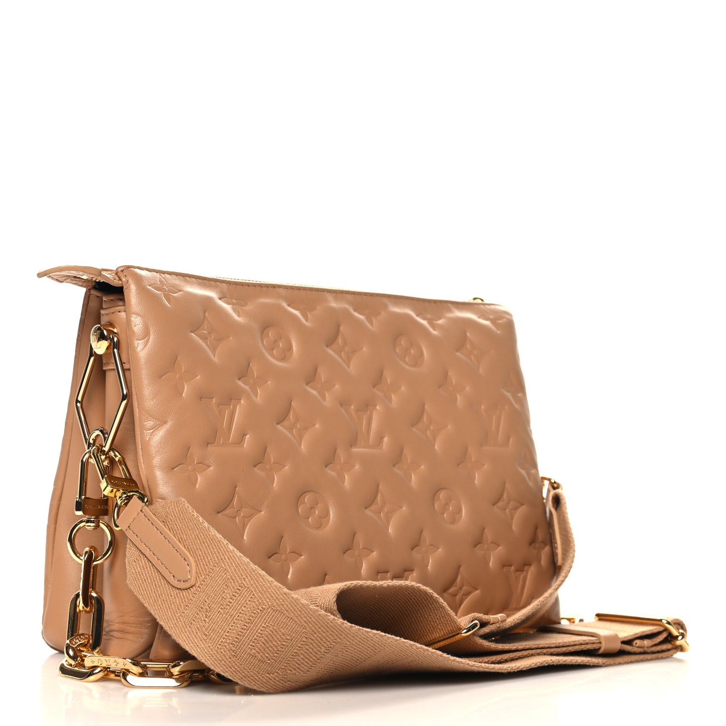 Lambskin Embossed Monogram Coussin PM Camel