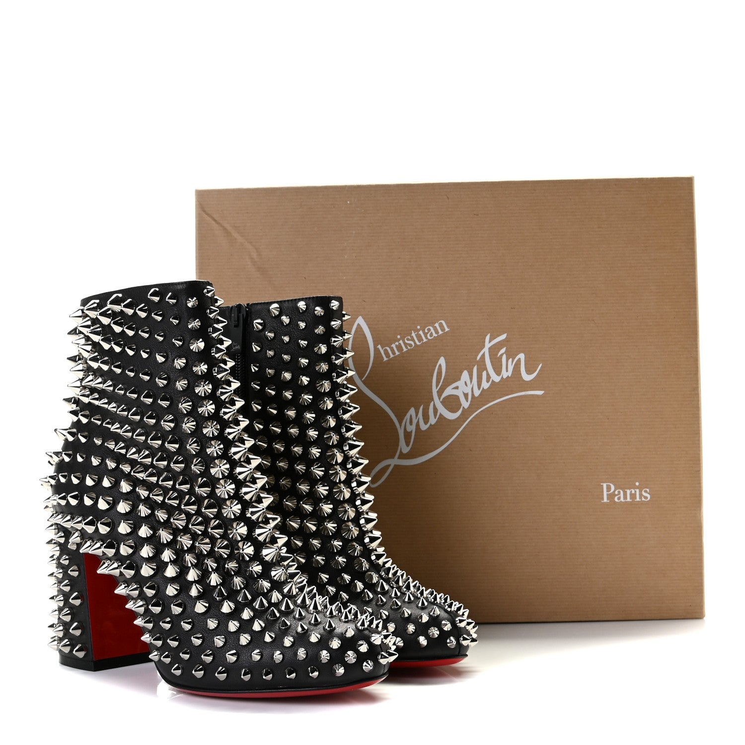 Christian Louboutin Calfskin Louise Capet Spikes 85 Boots 37 Black Silver 9 of 9