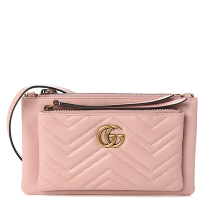 Gucci Calfskin Matelasse Small GG Marmont Double Zip Shoulder Bag Perfect Pink 1 of 9