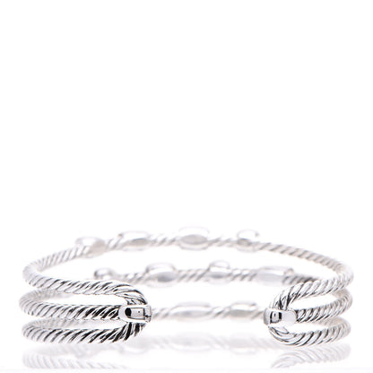 David Yurman Sterling Silver Blue Topaz Hampton Blue Topaz Three Row Confetti Cuff Bracelet 4 of 5
