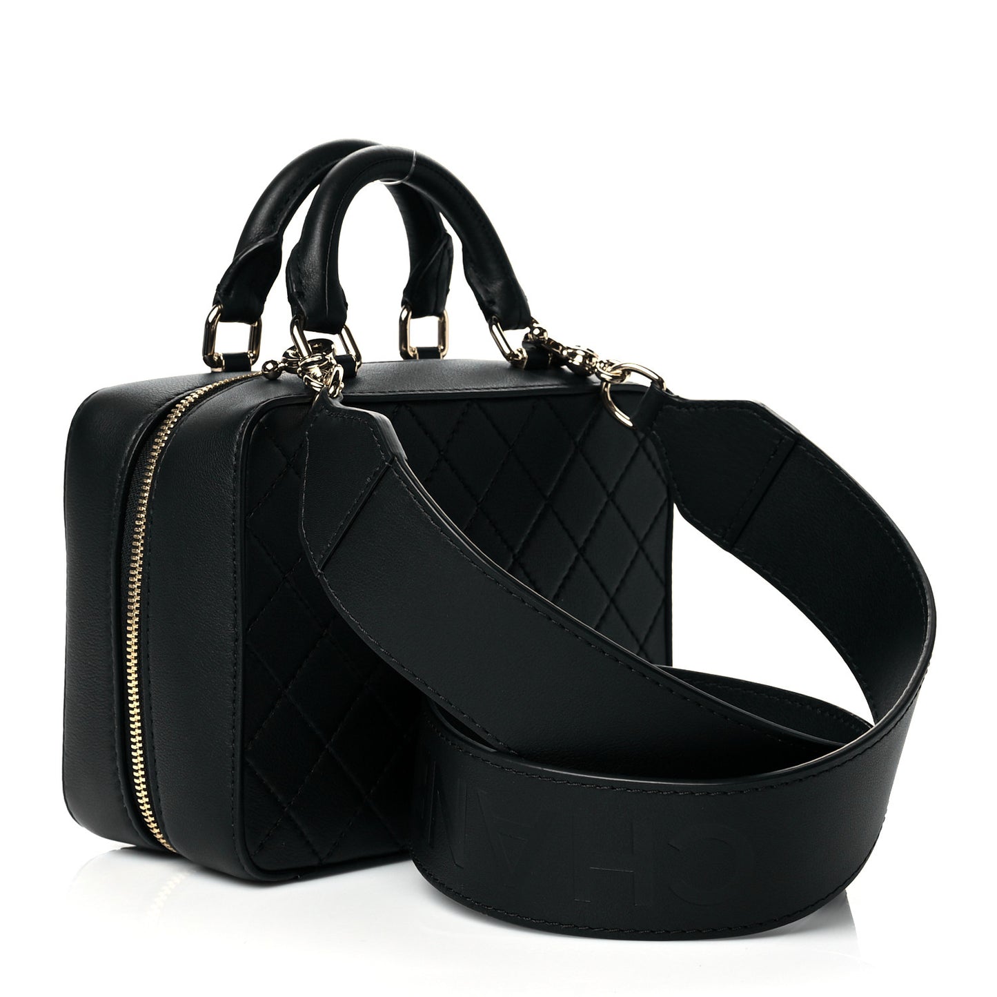 Calfskin Quilted Travel Kit Vanity Case Black
