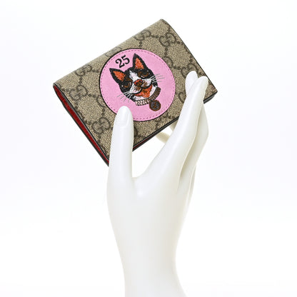 Gucci GG Supreme Monogram Bosco Patch Card Case Wallet Beige Malva Hibiscus Red 2 of 7