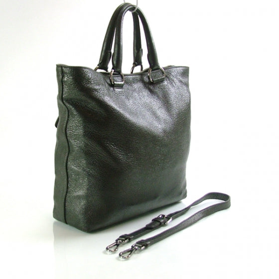Prada Cervo Shine Metallic Vitadino Tote Grey 3 of 10