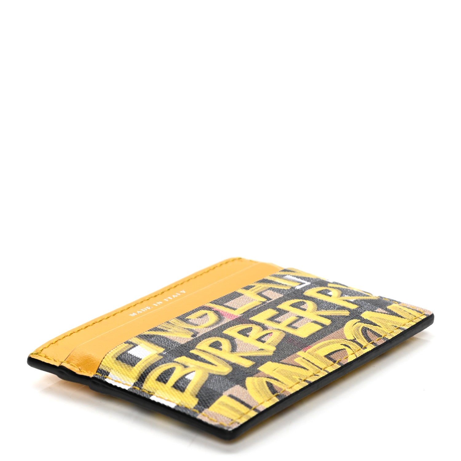 Burberry Calfskin Vintage Check Graffiti Print Card Holder Yellow 3 of 5