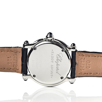 Chopard Stainless Steel Alligator Diamond 26mm Happy Sport Moon Star Quartz Watch Black 5 of 8