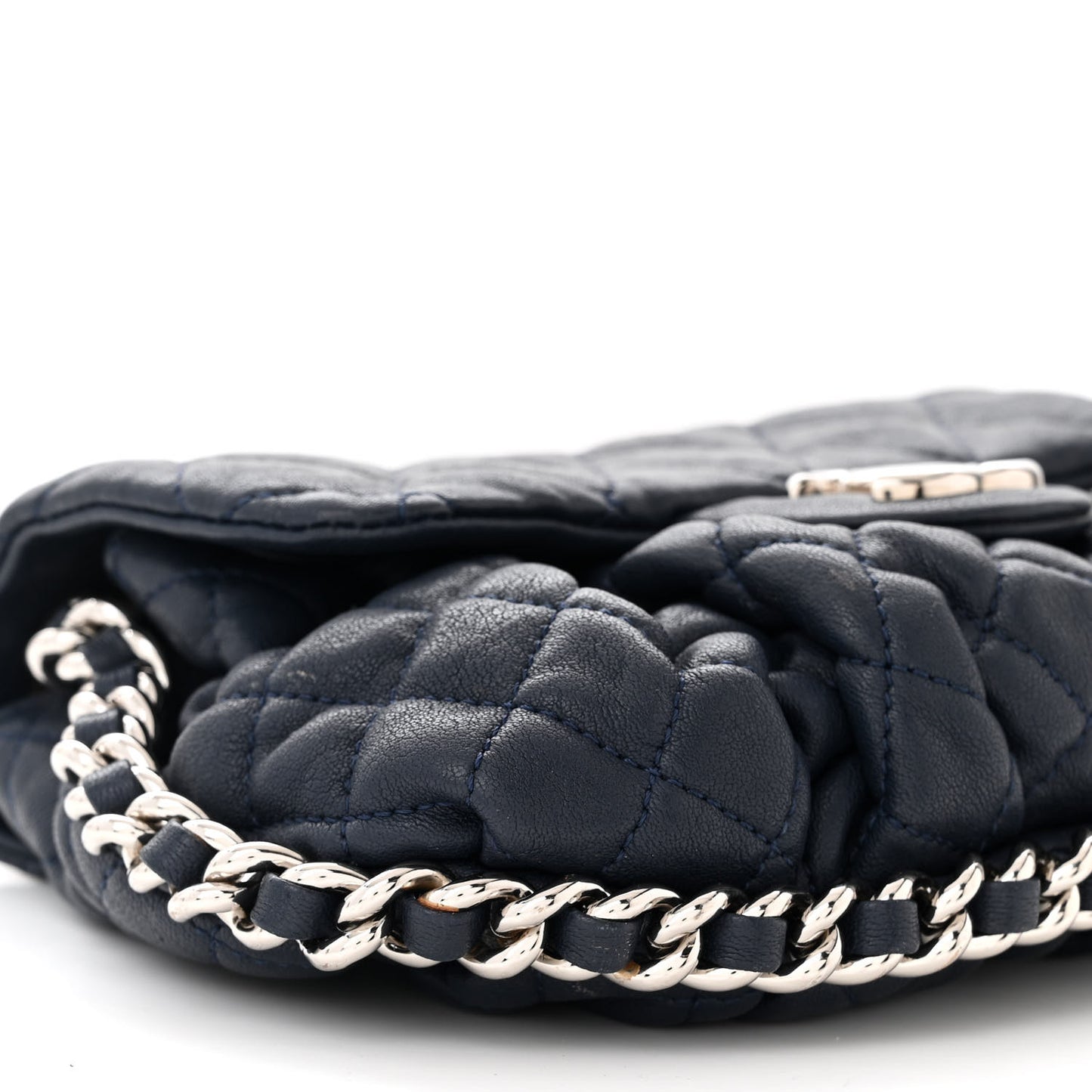 Washed Lambskin Quilted Mini Chain Around Flap Navy Blue