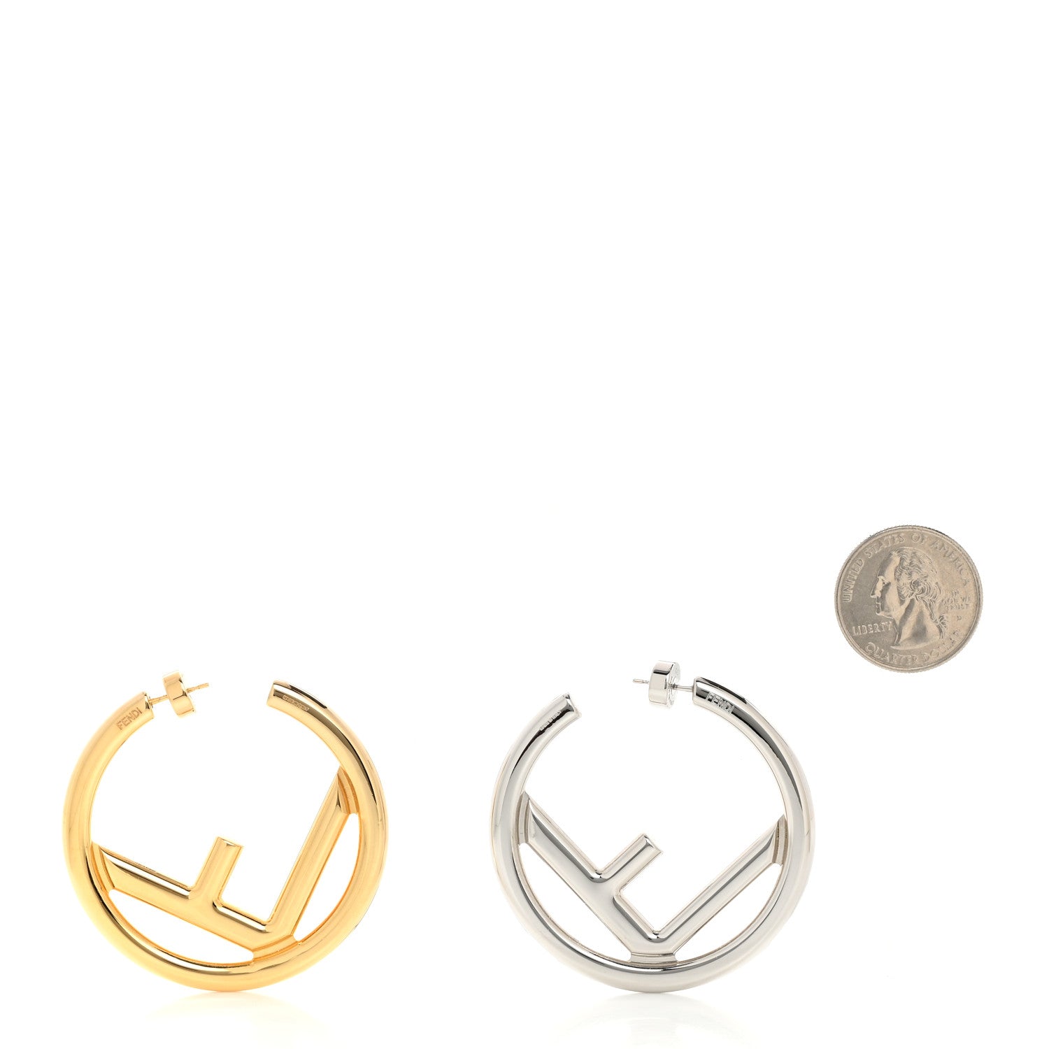 Fendi Metal FF Hoop Earrings Gold Silver 2 of 7