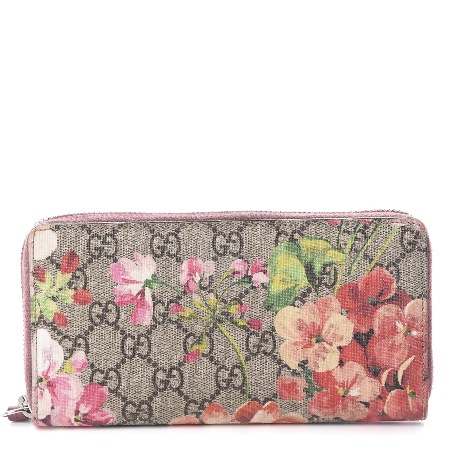 Gucci GG Supreme Monogram Blooms Zip Around Wallet Beige Multicolor Dry Rose 1 of 5