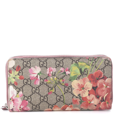 Gucci GG Supreme Monogram Blooms Zip Around Wallet Beige Multicolor Dry Rose 1 of 5