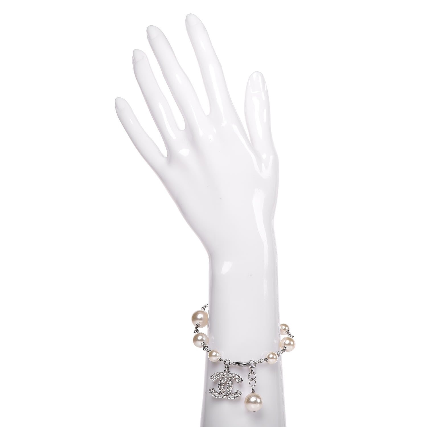 Chanel Baguette Crystal Pearl CC Bracelet Silver 2 of 6