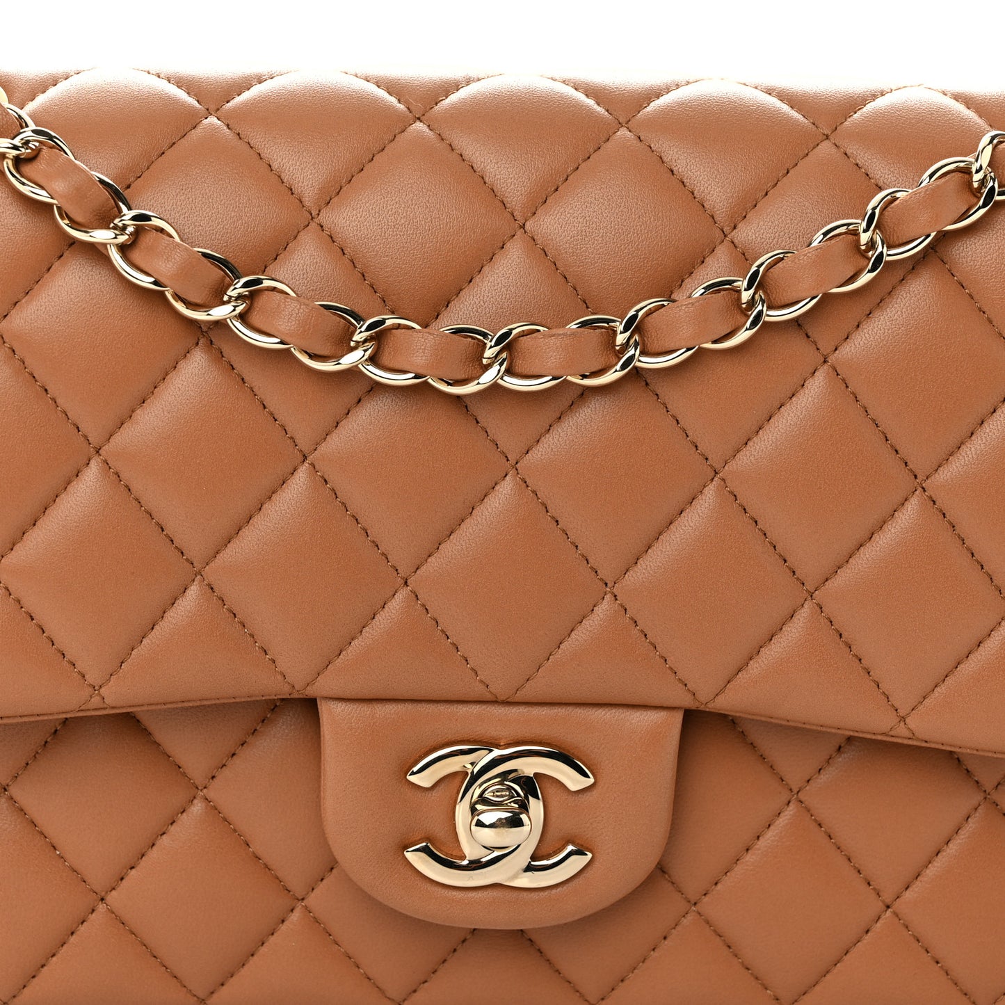 Lambskin Quilted Medium Double Flap Brown