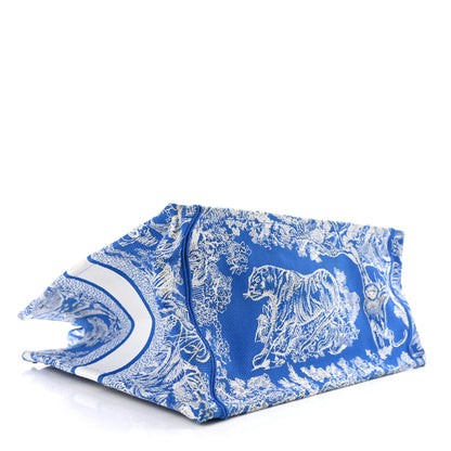 Christian Dior Canvas Embroidered Medium Dioriviera Toile De Jouy Book Tote Fluorescent Blue 4 of 11