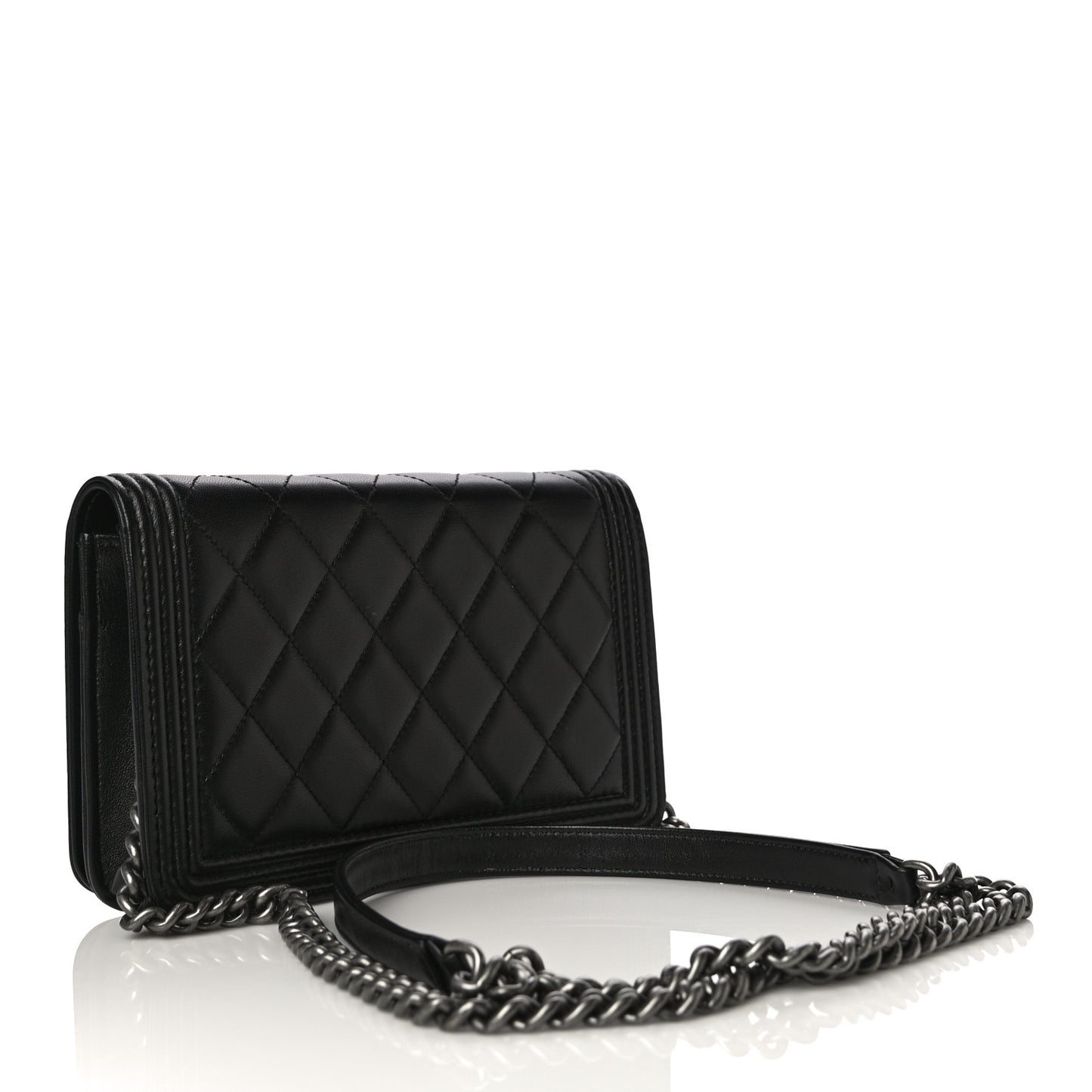 Lambskin Quilted Boy Wallet On Chain WOC Black