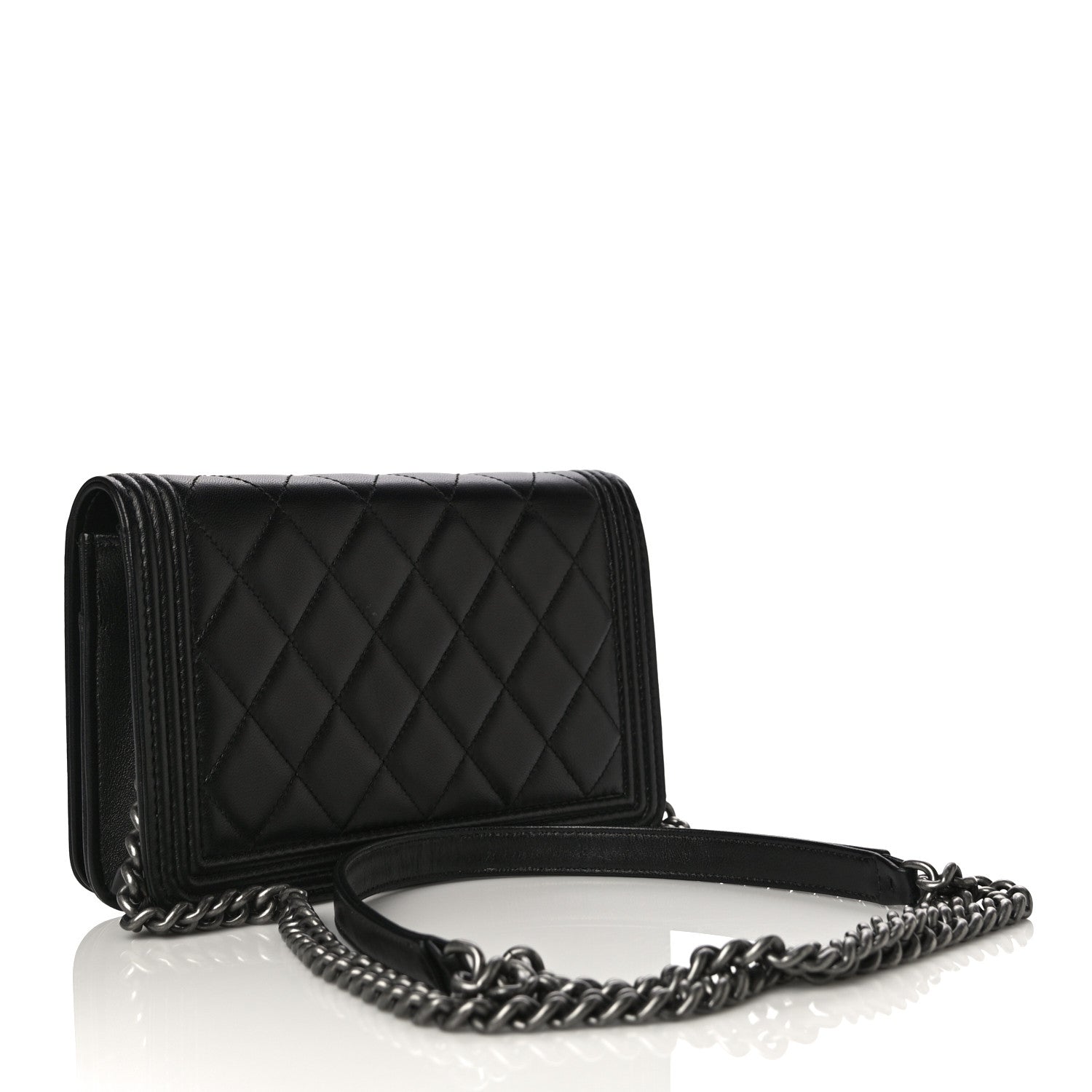 Chanel Lambskin Quilted Boy Wallet On Chain WOC Black 3 of 14