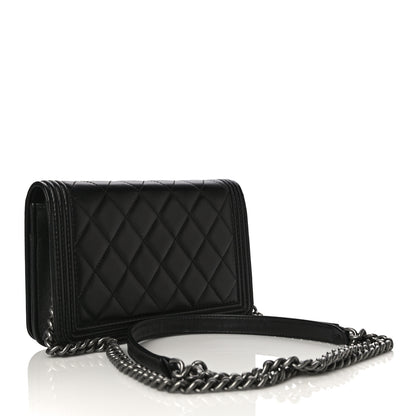 Chanel Lambskin Quilted Boy Wallet On Chain WOC Black 3 of 14
