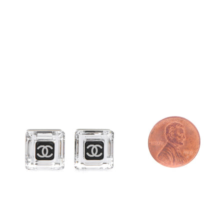 Chanel Crystal CC Square Charm Earrings Black 2 of 5