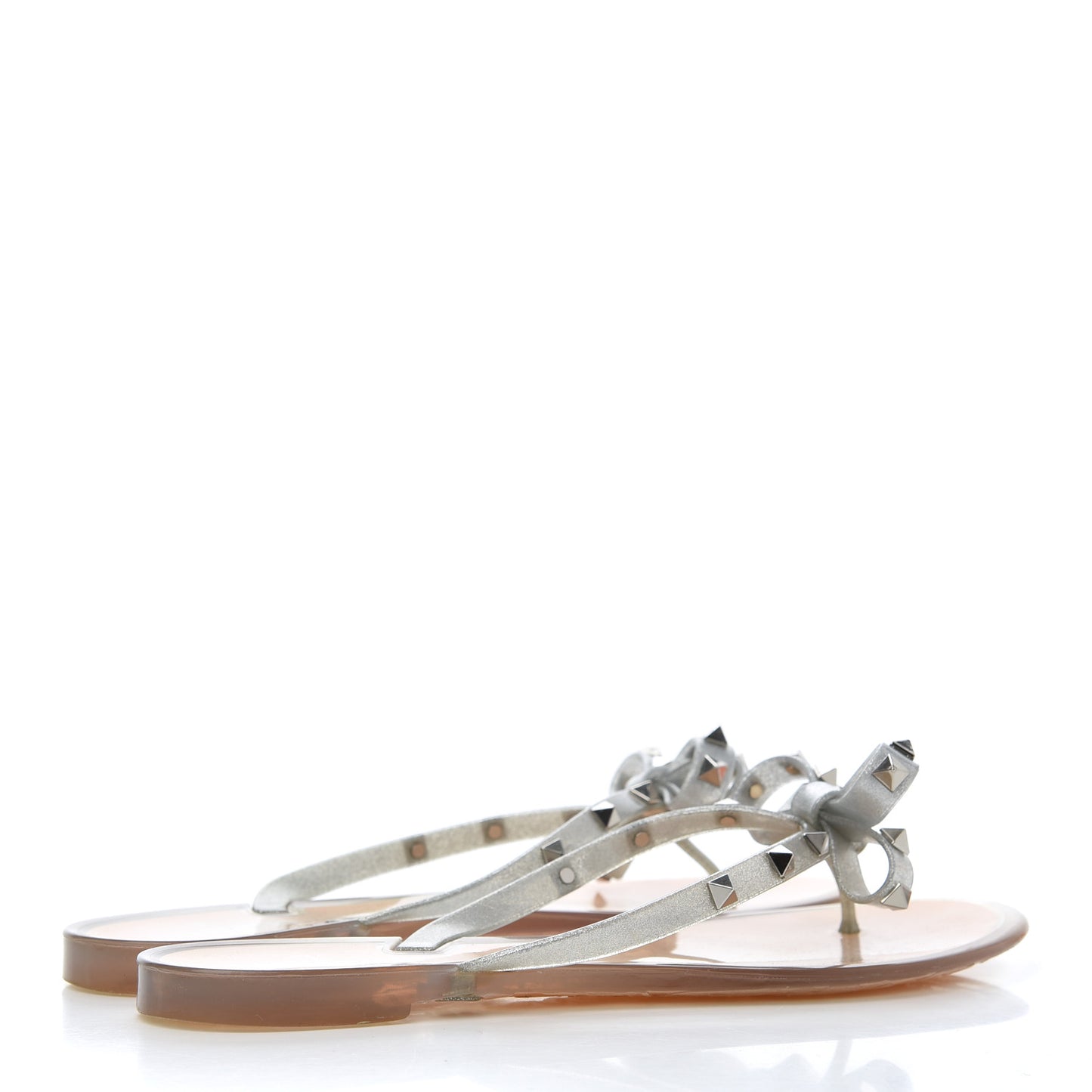 PVC Jelly Rockstud Bow Thong Sandals 41 Silver