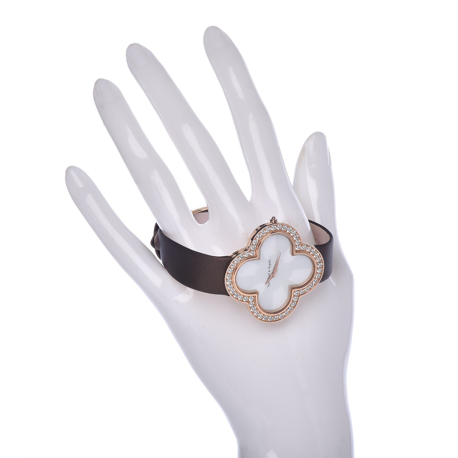 Van Cleef & Arpels 18K Rose Gold Satin Diamond Bezel Mother of Pearl 40mm Alhambra Talisman Quartz Watch 2 of 7