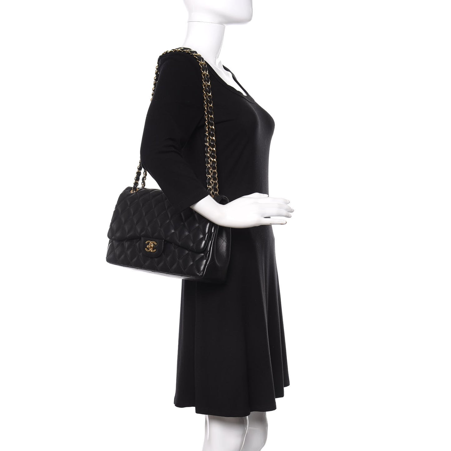 Lambskin Quilted Jumbo Double Flap Black
