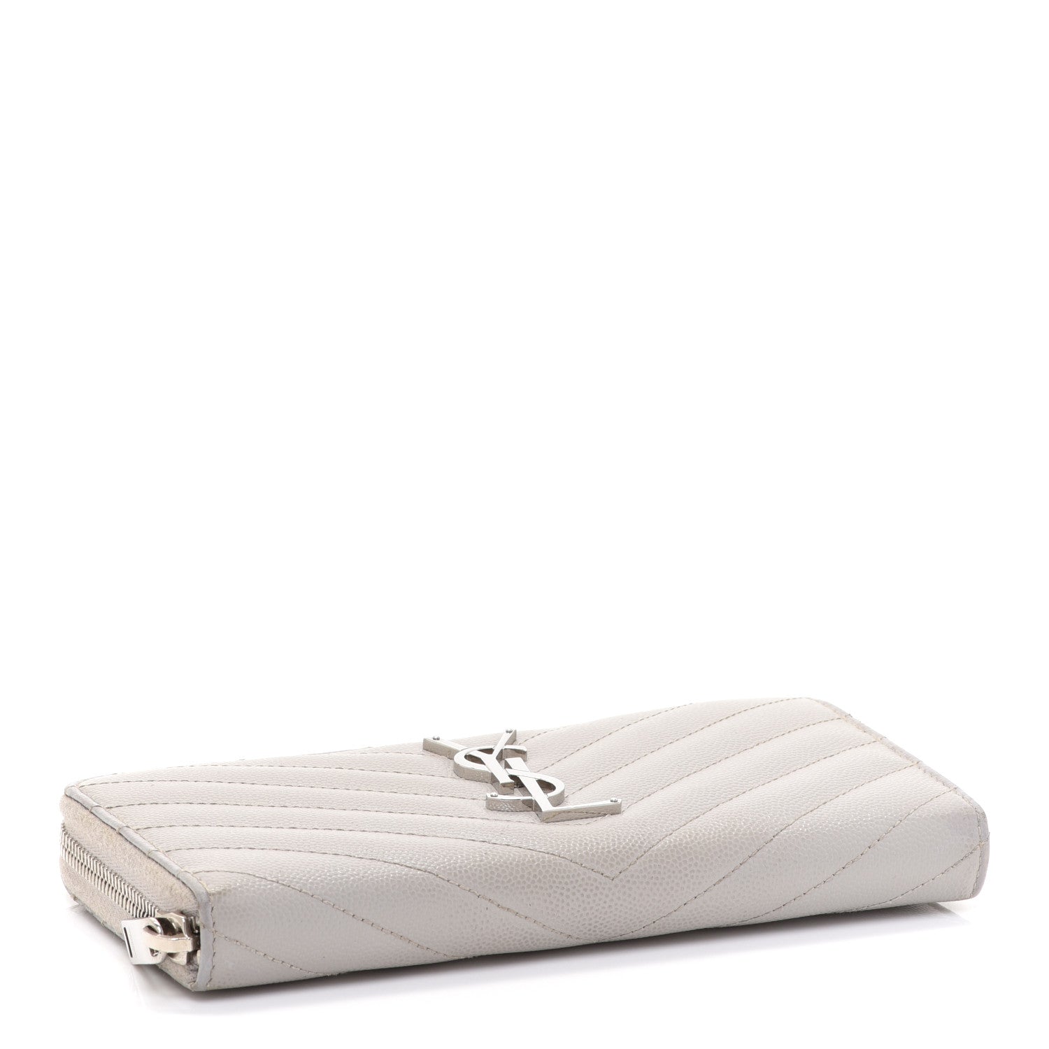Saint Laurent Grain De Poudre Matelasse Chevron Monogram Zip Around Wallet Granite 4 of 10