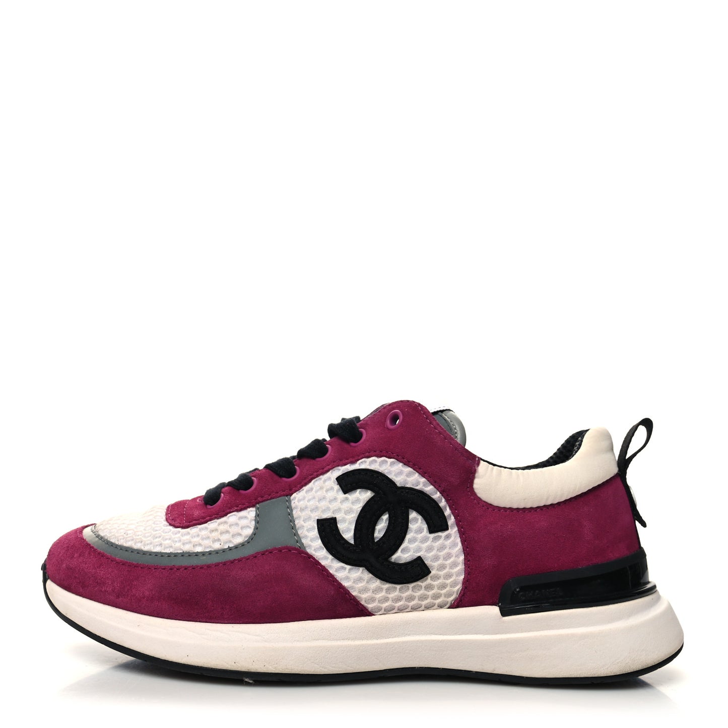 Mesh Suede Calfskin Womens CC Sneakers 37 White Dark Pink Grey