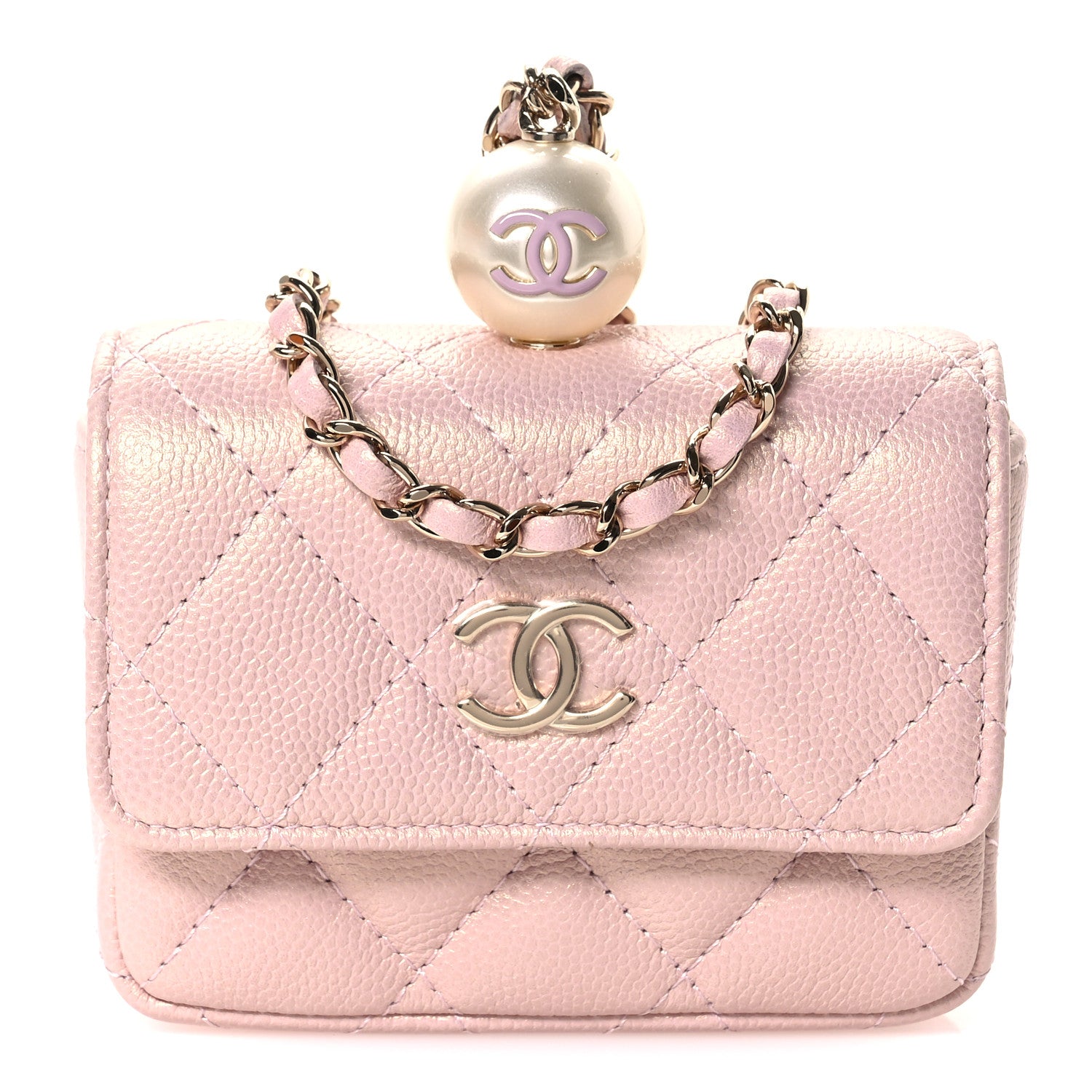 Chanel Iridescent Caviar Quilted Pearl On Top Coin Purse With Chain Light Pink 1 of 11