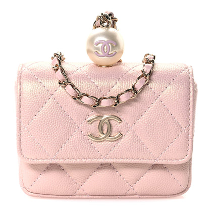 Chanel Iridescent Caviar Quilted Pearl On Top Coin Purse With Chain Light Pink 1 of 11