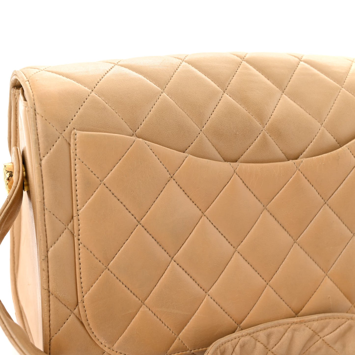 Lambskin Quilted Flap Shoulder Bag Beige