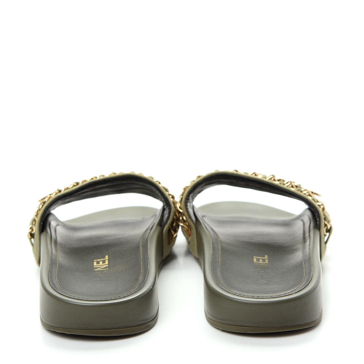 Canvas Chain Flat Sandals 38 Khaki