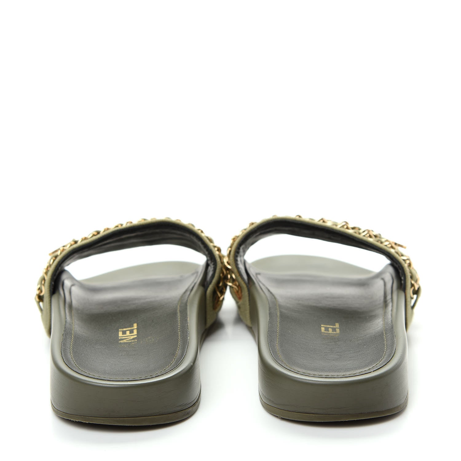 Chanel Canvas Chain Flat Sandals 38 Khaki 7 of 10